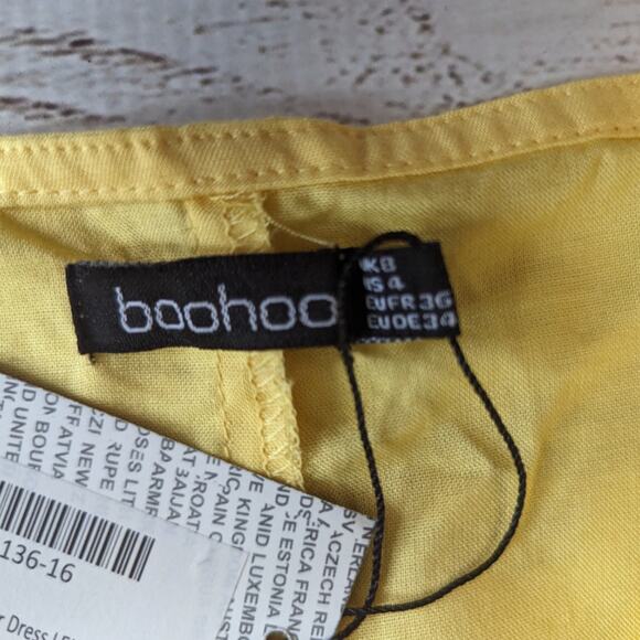 Boohoo Cold Shoulder Embroidered Skater Dress Lemon Yellow sz 4 New with Tags - Picture 5 of 7